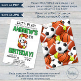 Play Ball Sports Birthday Invitation, Any Age, Editable Birthday Invite with photo, Football Soccer Baseball Tennis Golf, Printable INSTANT