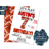 Let's Play Ball Football Birthday Invitation, Any Age, Editable Birthday Invite with photo, Kick Off Party Invite, Sports Printable INSTANT