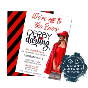 Editable Derby Invitation, We're off to the Races Party Invite, Horse Races for the Roses, Derby Darling dress to impress, Printable INSTANT
