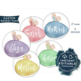 Printable Custom Easter Basket Tag, Editable Easter Egg Hunt Name Tags, Pastel Easter Egg, Personalized Easter Bunny Gift Tag, Hoppy INSTANT