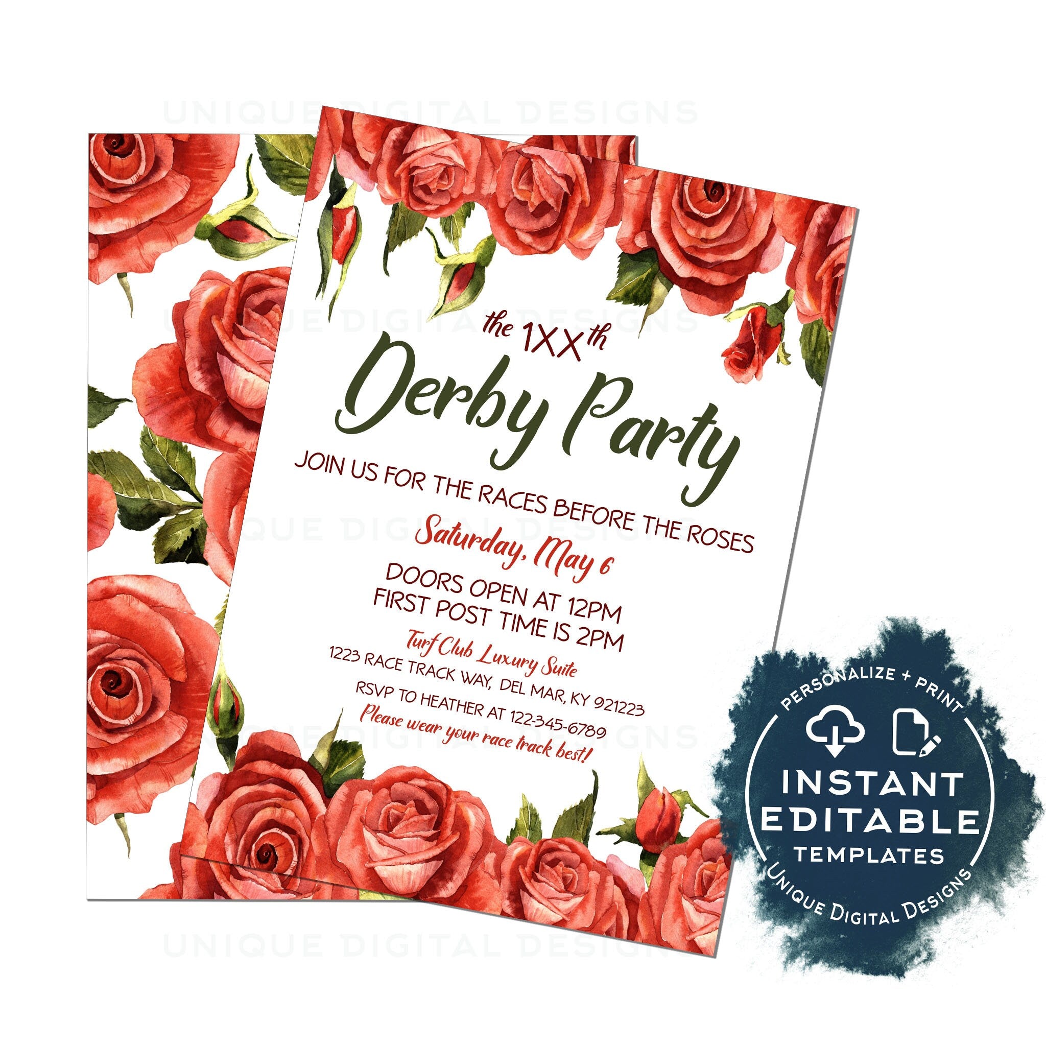 Editable Derby Invitation, Horse Race for the Roses, Races before the Editable Derby Invitation, Horse Race for the Roses, Races before the