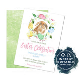 Editable Easter Celebration Invitation, Easter Egg Hunt Party Invite, Pastel Easter Egg, Personalized Easter Bunny, Spring Hoppy diy INSTANT