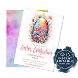 Editable Easter Celebration Invitation, Easter Egg Hunt Party Invite, Pastel Easter Egg Brunch, Personalized Easter Bunny Spring diy INSTANT
