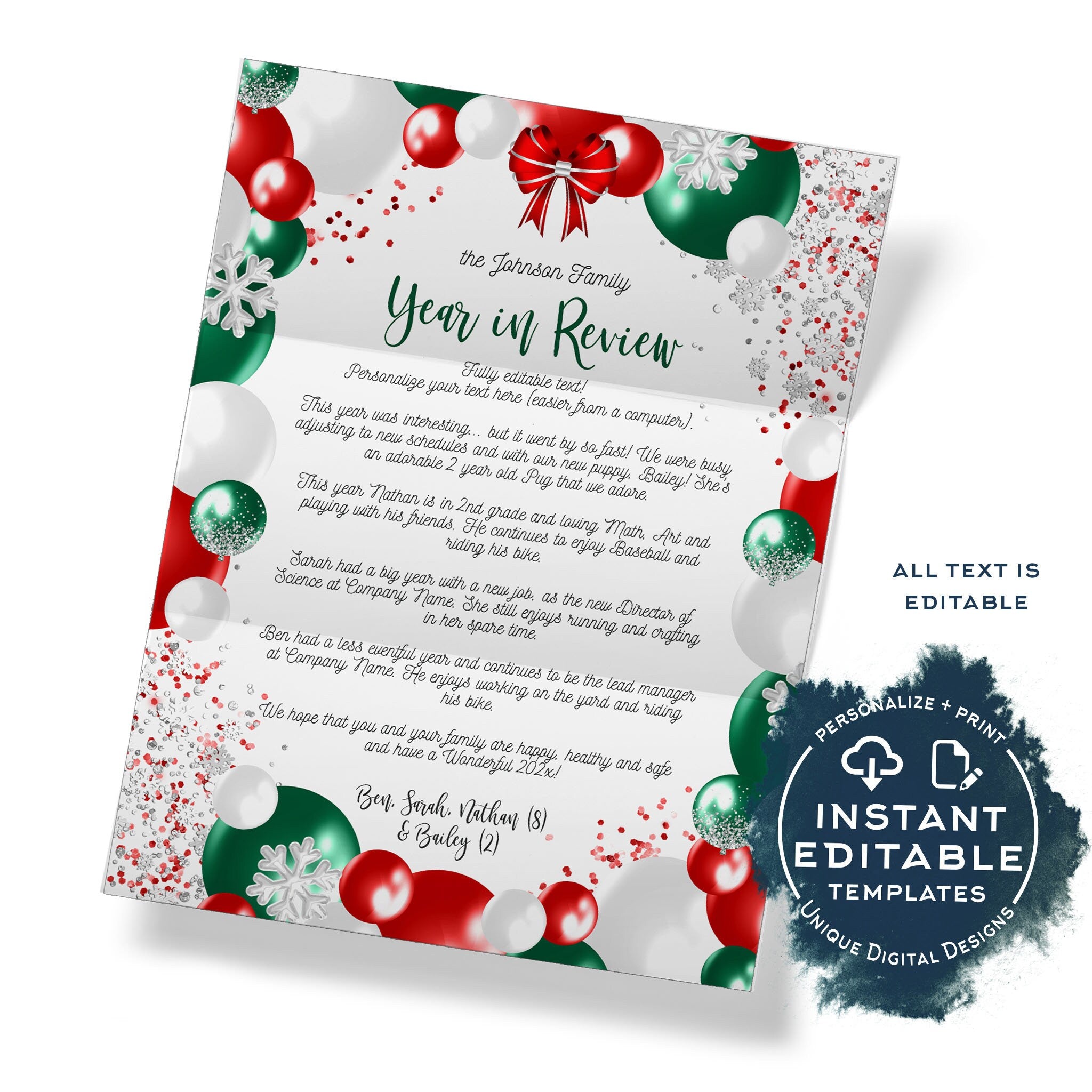 Editable Christmas Letter Template Stationary Personalized Christmas Editable christmas letter template stationary personalized christmas